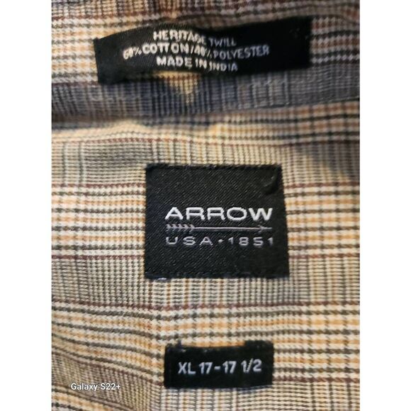 M21 Arrow green and tan plaid casual men's button-up shirt, long sleeves - Picture 7 of 9